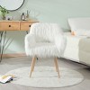 Vynxaria White Faux Fur Accent Chairs - Upholstered Dining and Makeup Chair with Beech Metal Legs - 3 of 4