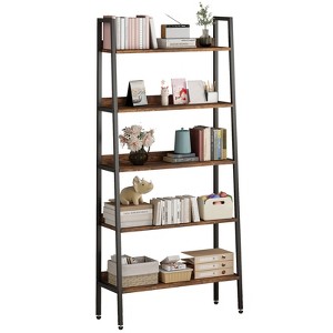 5-Tier Bookshelf, Wood Bookcase with Open Shelves for CDs, Movies, Books, Metal Frame Storage Rack for Office Living Room Bedroom - 1 of 4