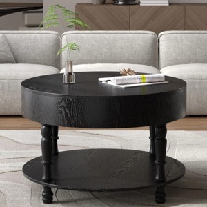31.5" Round Coffee Table with Flip-Top Hidden Storage and Open Shelf, Two-Tier Accent Table with Wood Legs for Living Room - Panipeachy - 1 of 4