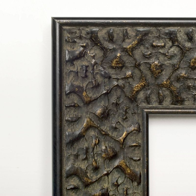 43&#34; x 32&#34; Non-Beveled Intaglio Embossed Black Wood Wall Mirror - Amanti Art, 3 of 10