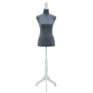 FDW Mannequin Adjustable Height Female Mannequin Torso 49-63in Height Wooden Tripod Stand with High Density Foam Velvet Fabric Covering Perfect - 1 of 4