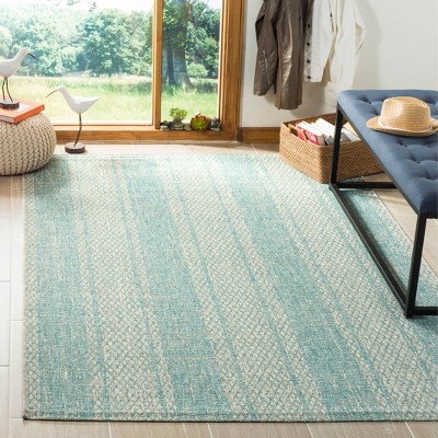 Light Grey and Aqua Synthetic Indoor/Outdoor Area Rug