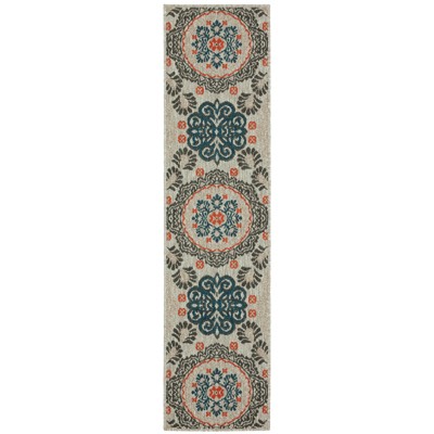 Oriental Weavers Latitude 1903W Grey/ Teal Indoor/Outdoor Area Rug - 1'10" x 7'6"