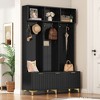 TIRAMISUBEST Modern Hall Tree with Storage Bench & 6 Gold Hooks - Entryway Organizer, High Gloss Fluted Doors, Black - 2 of 4