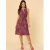 Allegra K Women's Floral Split Neck Drawstring Waist Sleeveless A-Line Summer Midi Dress - 3 of 4