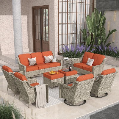 XIZZI All Weather Rattan Conversation Set, Wicker Furniture Sofa Set 3-Seat Couch with Cushion, Outside Rattan Sofa Set for Garden Backyard