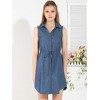 Allegra K Women's Collar Button Down Tie Waist Mini Chambray Shirt Dress - 2 of 4