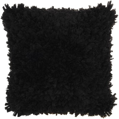 17"x17" Shag Chindi Short Cut Square Throw Pillow Black - Mina Victory