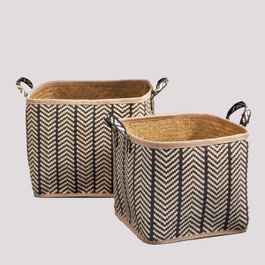 SEVOBAL Laundry Bags and Baskets Square Palm Leaf Woven Wicker Storage Basket with Handles for Clothes Picnic and Home Decoration, Brown, 16"*16"*17" - 1 of 4
