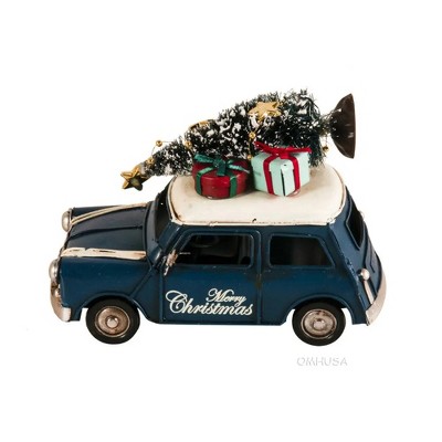 Vintage Mini Cooper Christmas Car Models 4" – Handmade Iron Holiday Decor Set of 2 By Old Modern Handicrafts