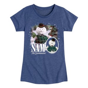 Girls' - Rudolph - Sam The Snowman Bootleg Fitted Short Sleeve Graphic T-Shirt - 1 of 4