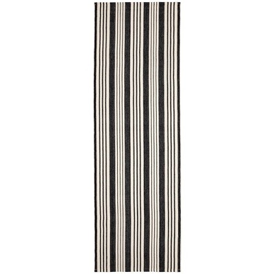 Handmade Black and Ivory Stripe Wool Rug 10' x 14'