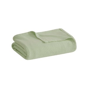 Gulches Green Basketweave Cotton 108x90 Blanket 1 Piece - 1 of 4
