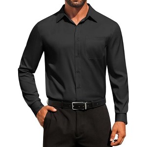 cheap long white formal dresses Men's Black Long Sleeve Dress Shirt, Stain Repellent, Wrinkle Resistant main image 1