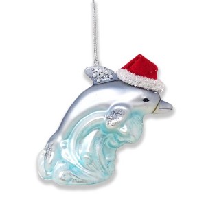 Dolphin and Ocean Wave Glass Christmas Ornament| OrnamentallyYou - 1 of 4