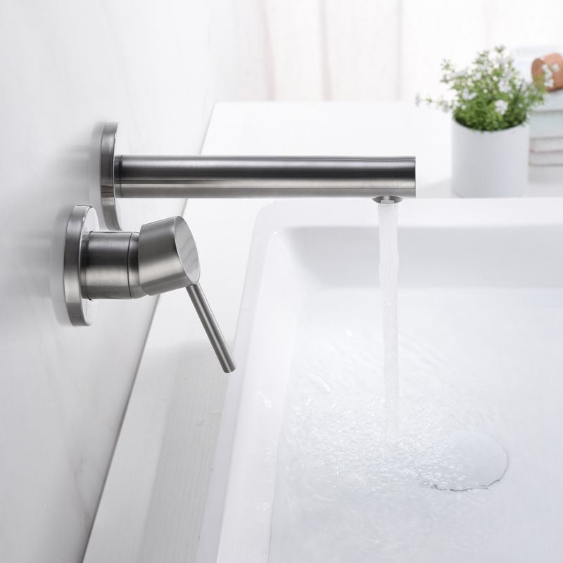 Sumerain Single Handle Left-Handed Wall Mount Bathroom Faucet Brushed Nickel Lavatory Basin Faucet, 5 of 13