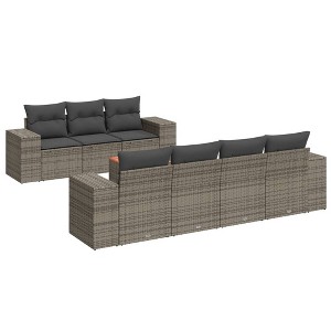 vidaXL Patio Sofa Set with Cushions Outdoor Furniture 8 Piece Poly Rattan - Gray - 1 of 4