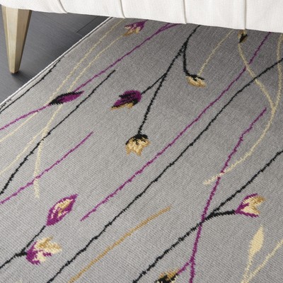 Gray Floral Synthetic Reversible 10' x 14' Area Rug