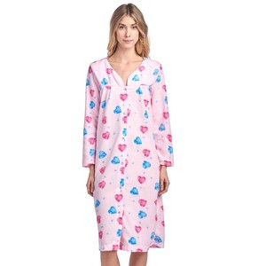Casual Nights Women's Printed Fleece Snap-Front Lounger House Dress - 1 of 4