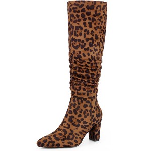 BLISSFUL STEP Wrinkled Pointed Toe Chunky Heel Knee High Boots for Women - 1 of 4