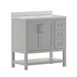 Merrick Lane Bathroom Vanity with Ceramic Sink, Carrara Marble Finish Countertop, Storage Cabinet with Soft Close Doors, Open Shelf and 3 Drawers
