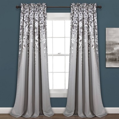 Set of 2 (108"x52") Weeping Flower Light Filtering Window Curtain Panels Gray - Lush Décor