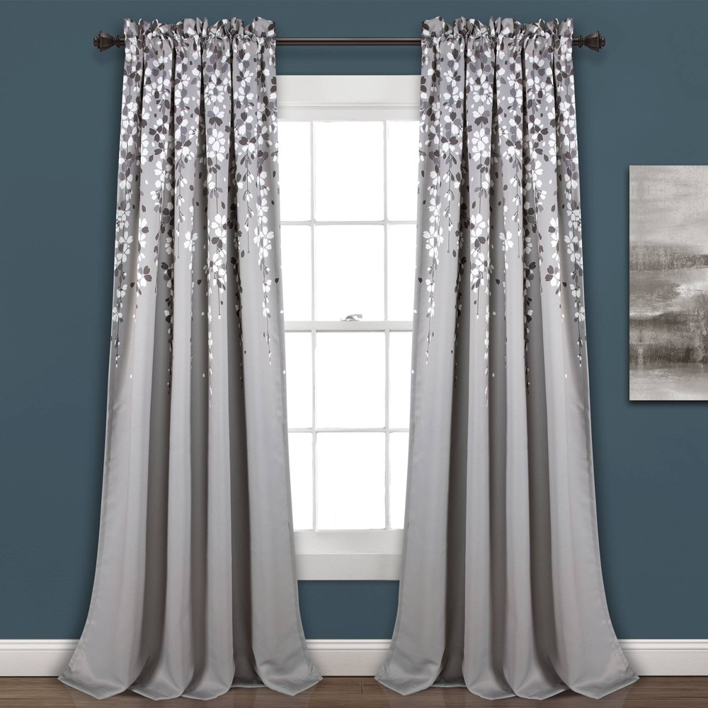 Photos - Curtains & Drapes 2pk 52"x108" Light Filtering Weeping Flower Curtain Panels Gray - Lush Déc