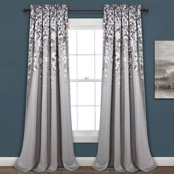 2pk 52"x108" Light Filtering Weeping Flower Curtain Panels Gray - Lush Décor