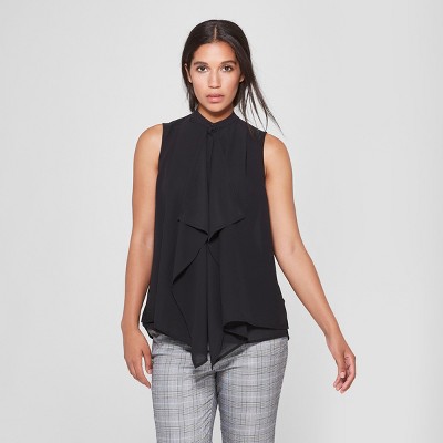 black sleeveless ruffle blouse