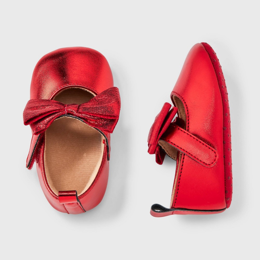 Baby Girls' Bow Dress Flat Shoes - Cat & Jack™ Red 9-12M