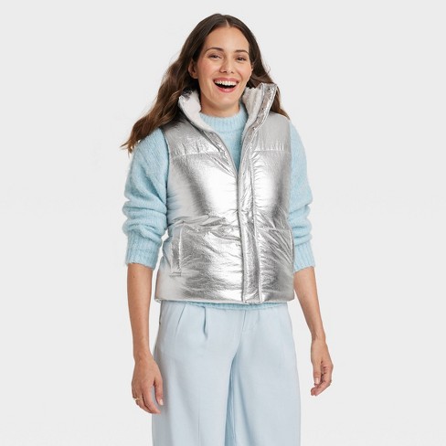 Universal Thread Women's Puffy Jacket, Silver , 1X