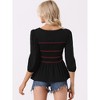 Allegra K Women's 3/4 Sleeve Square Neck Ruffle Peplum Boho Smocked Tops - 3 of 4
