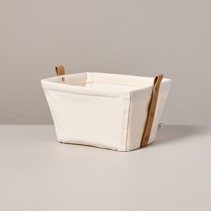 Decorative Canvas Storage Bin with Faux Leather Strap Handles Cream/Tan - Hearth & Hand™ with Magnolia - 1 of 3