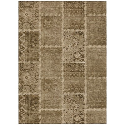 Brown And Beige Patchwork Washable Indoor Outdoor Area Rug