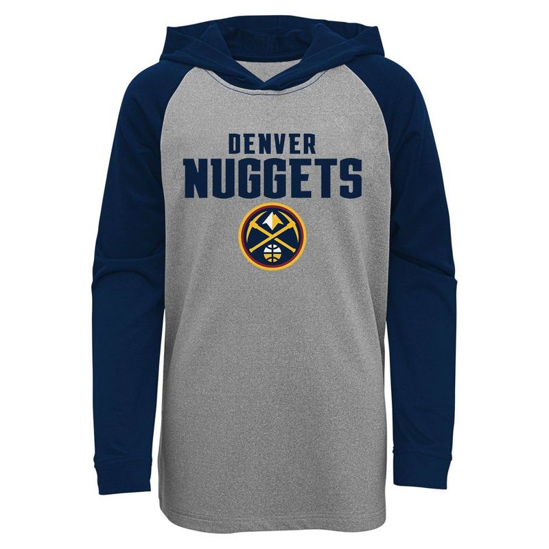 NBA Denver Nuggets Youth Gray Long Sleeve Light Weight Hooded Sweatshirt, 1 of 2