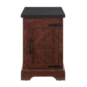 TIRAMISUBEST Oak Farmhouse End Table - Rustic Nightstand with Barn Door & Adjustable Shelf for Living Room/Bedroom - 1 of 4