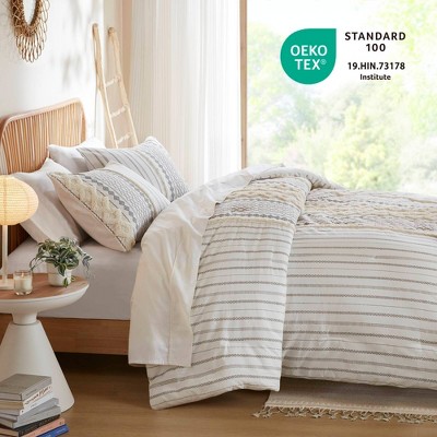 Ivory Cotton King/Cal King Patterned Duvet Cover Set