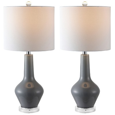 Elegant Smoked Grey Glass Table Lamp Set with White Drum Shade