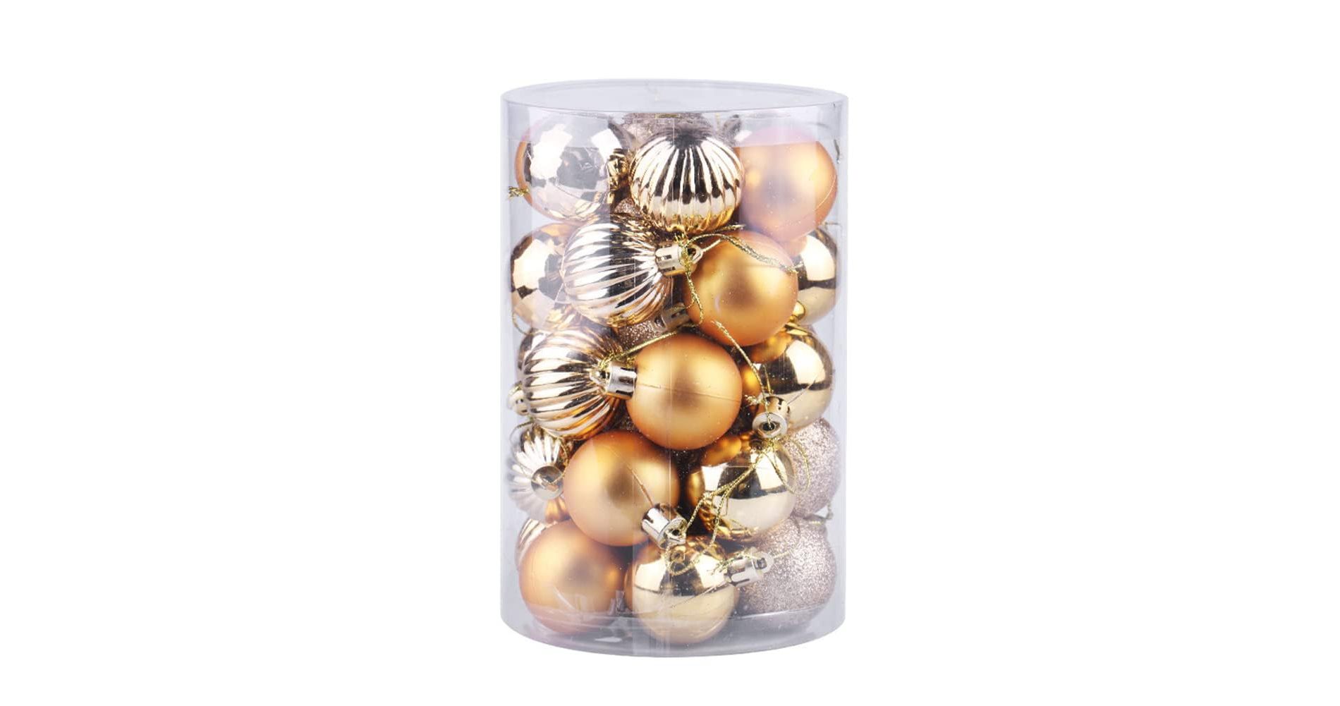 34 PCS Shatterproof Christmas Ball Ornaments Set – Multi-Color Hanging Xmas Tree Decorations, Gold