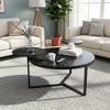 Modern Coffee Table with 2 Display Shelves, Faux Marble Surface with Tripod-Inspired Base, Black 4B - ModernLuxe - 2 of 4