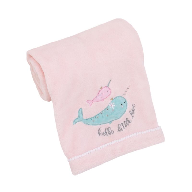 NoJo Under the Sea Whimsy Pink and Blue Narwhals Super Soft Appliqued Baby Blanket, 3 of 8