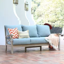 Abbington Teak Patio Sofa with Cushion - Blue Spruce - Cambridge Casual