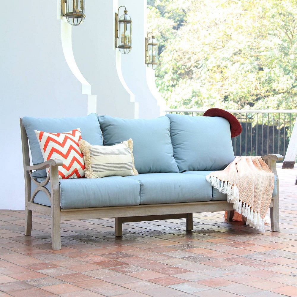 Photos - Garden Furniture Abbington Teak Patio Sofa with Cushion - Blue Spruce - Cambridge Casual Bl