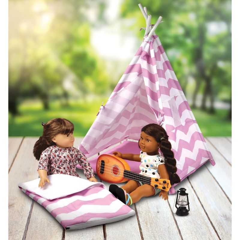 Badger Basket Camping Adventures Doll Tent Set with Accessories - Lavender/White, 3 of 8