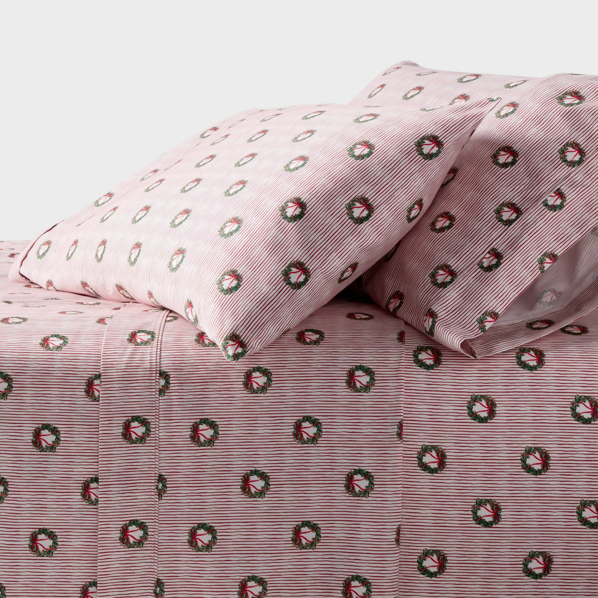 Queen Holiday Cotton Performance Sheet Set Wreath Stripe - Threshold™