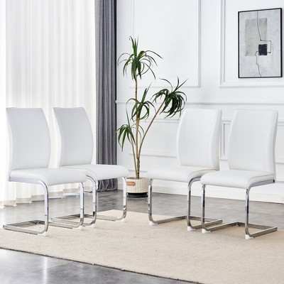 DOMETOUR Set of 4 High Resilience PU Dining Chair with Arched Metal Leg