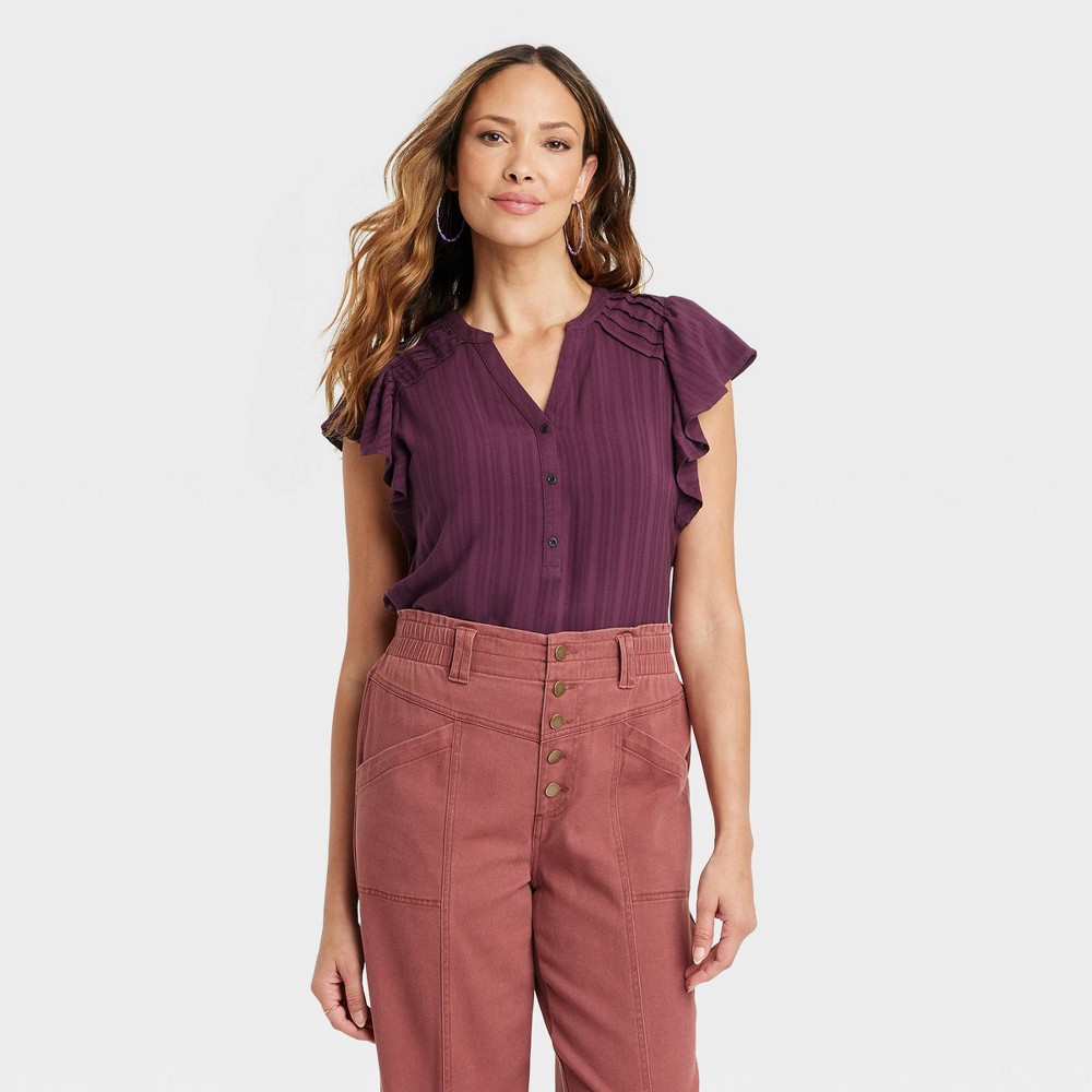 Women's Flutter Short Sleeve Deep V-Neck Tank Top - Knox Rose™ Plum Purple XL