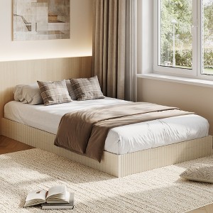 Wood Bed Frame, Wooden Platform Bed with Fluted Design, Queen Bed Frame with Study Support, Easy Assembly, No Box Spring Needed - 1 of 4