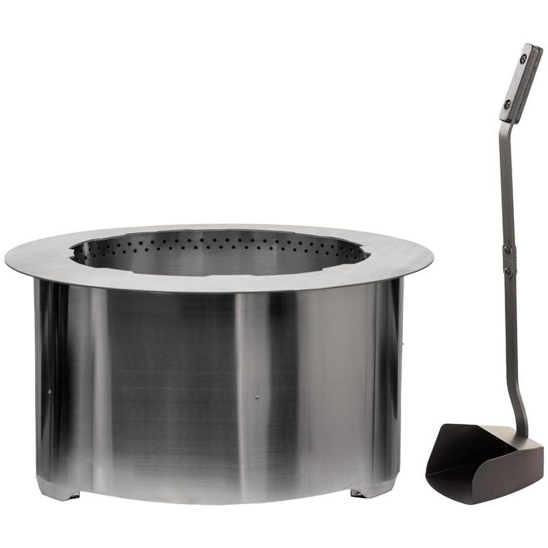 US Stove Company 31-Inch Modern Style Smokeless Round Stainless Steel Wood Burning Portable Fire Pit with Patented Burner & Ash Shovel, Silver, 1 of 7