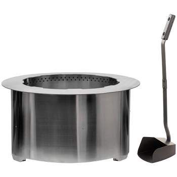 US Stove Company 31-Inch Modern Style Smokeless Round Stainless Steel Wood Burning Portable Fire Pit with Patented Burner & Ash Shovel, Silver